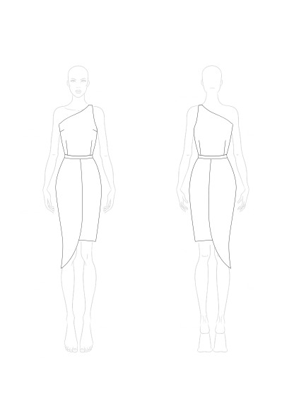 Party Dress One-Shoulder Colorblock Asymmetrical Knee-Length Dress