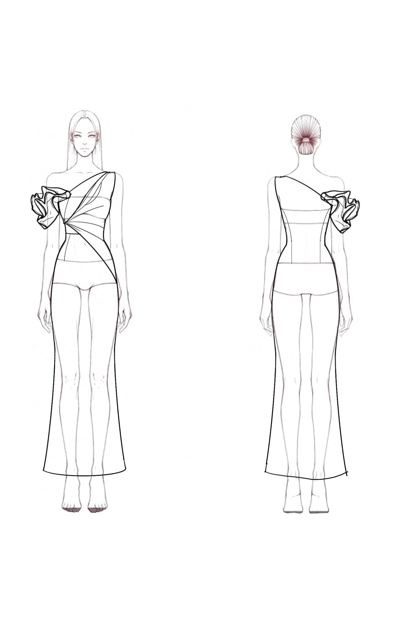 Semi-Formal Satin Dress Purple One-Shoulder Pleated Flower Sleeve Maxi Dress