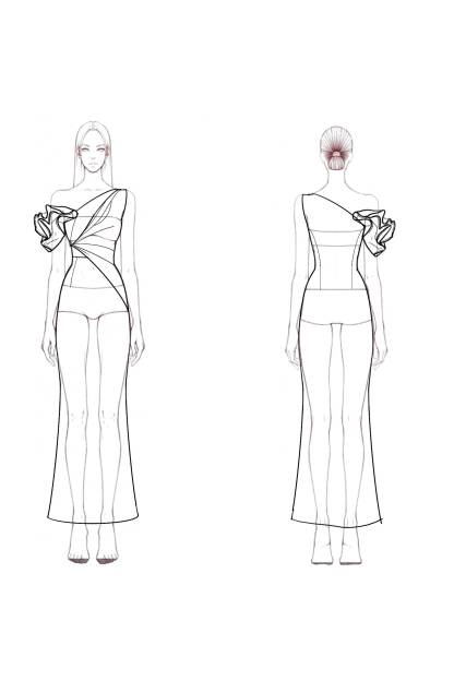 Semi-Formal Satin Dress Purple One-Shoulder Pleated Flower Sleeve Maxi Dress