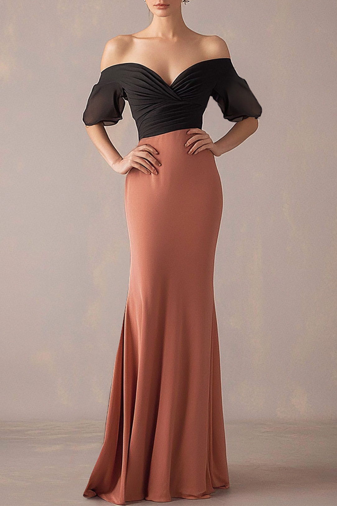 Formal Evening Dress Off-Shoulder Light Orange Mermaid Long Prom Dress