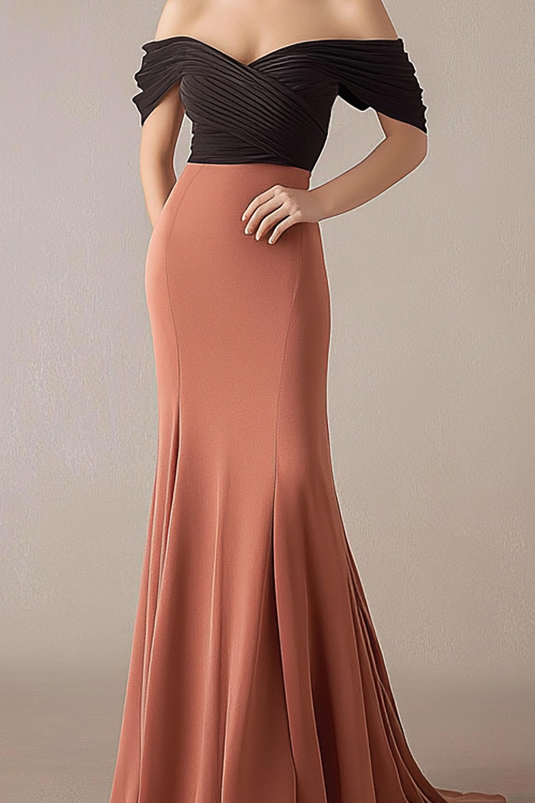 Formal Dress Off-Shoulder Pleated Light Orange Mermaid Floor Length Dress