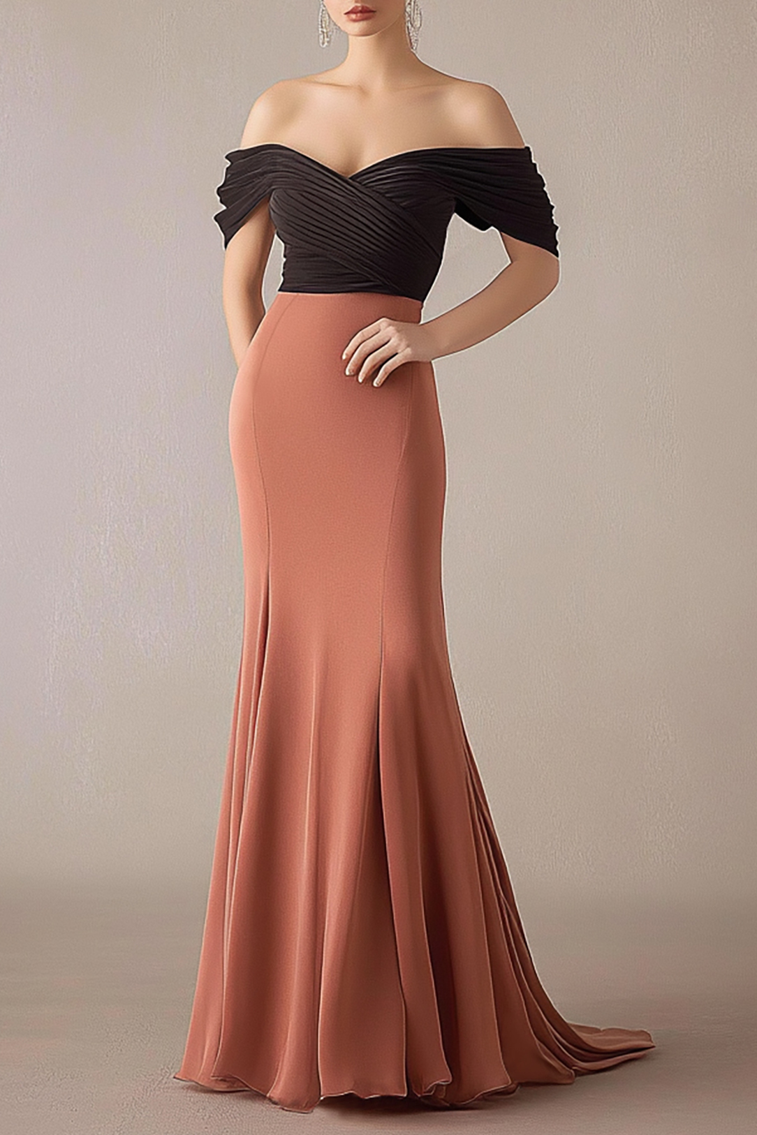 Formal Dress Off-Shoulder Pleated Light Orange Mermaid Floor Length Dr