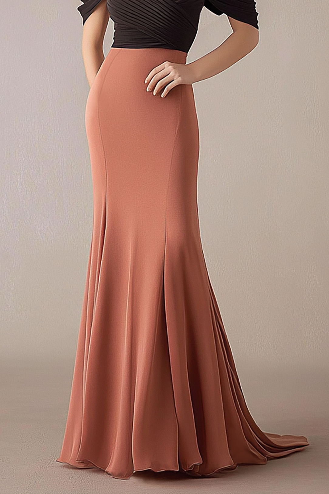 Formal Dress Off-Shoulder Pleated Light Orange Mermaid Floor Length Dress
