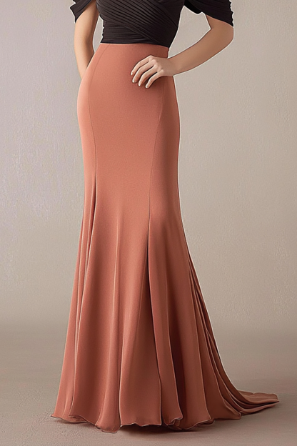 Formal Dress Off-Shoulder Pleated Light Orange Mermaid Floor Length Dress