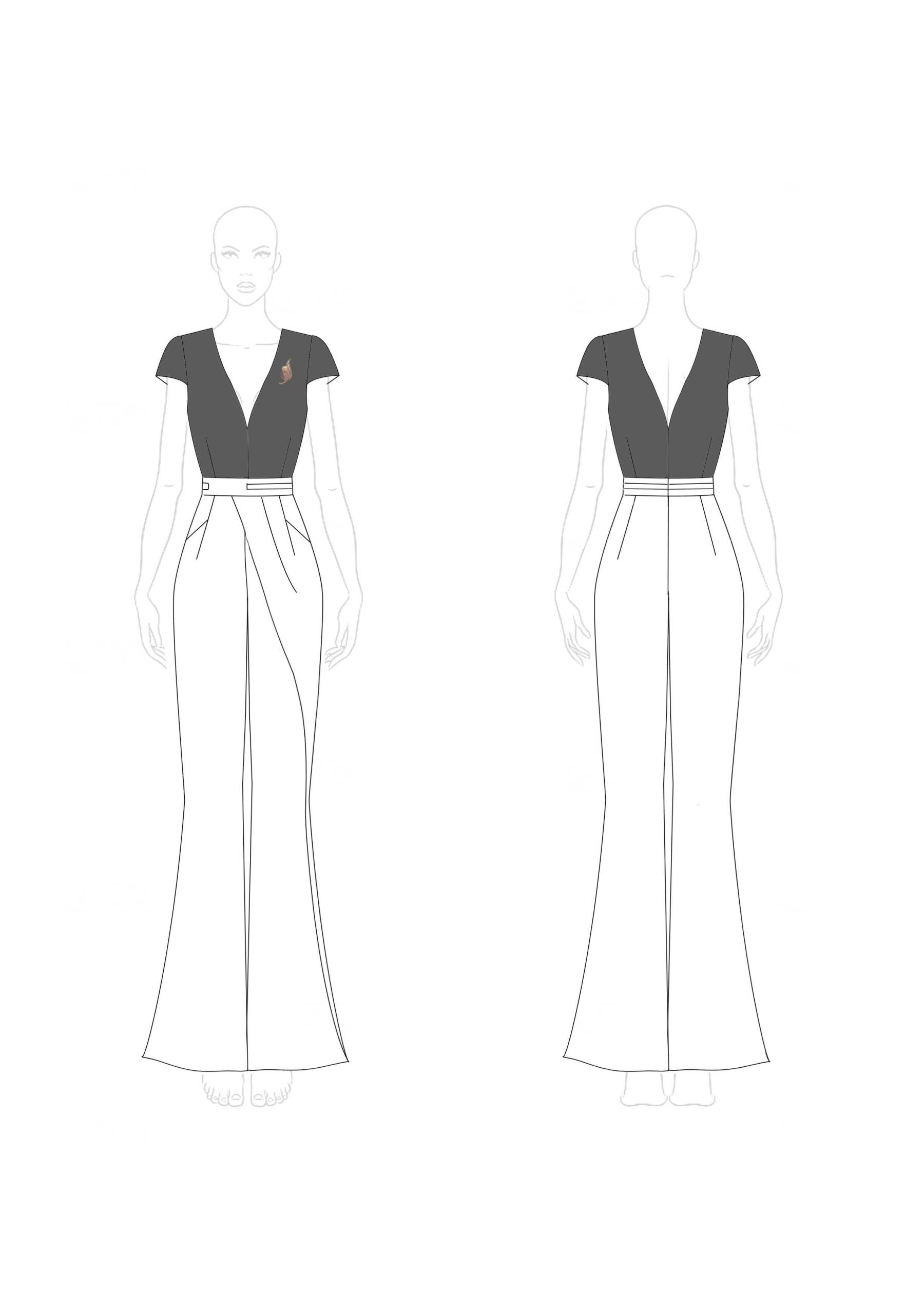 Semi-Formal Party Jumpsuit Black White Colorblock Deep V Flared Jumpsuit