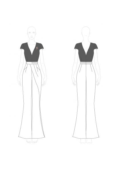 Semi-Formal Party Jumpsuit Black White Colorblock Deep V Flared Jumpsuit
