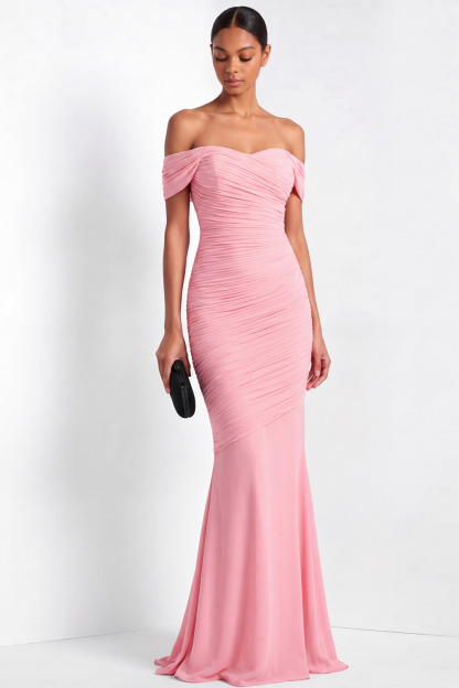 Formal Evening Dress Pink Pleated Mermaid Maxi Dress