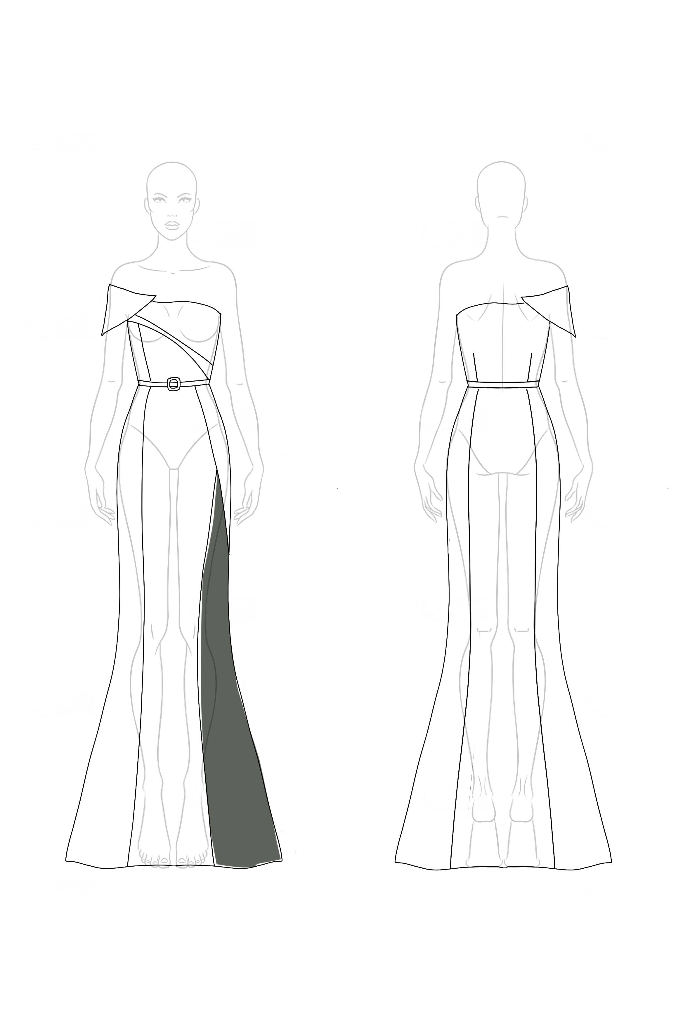 Formal Evening Dress Black White Colorblock Belt Floor-Length Dress
