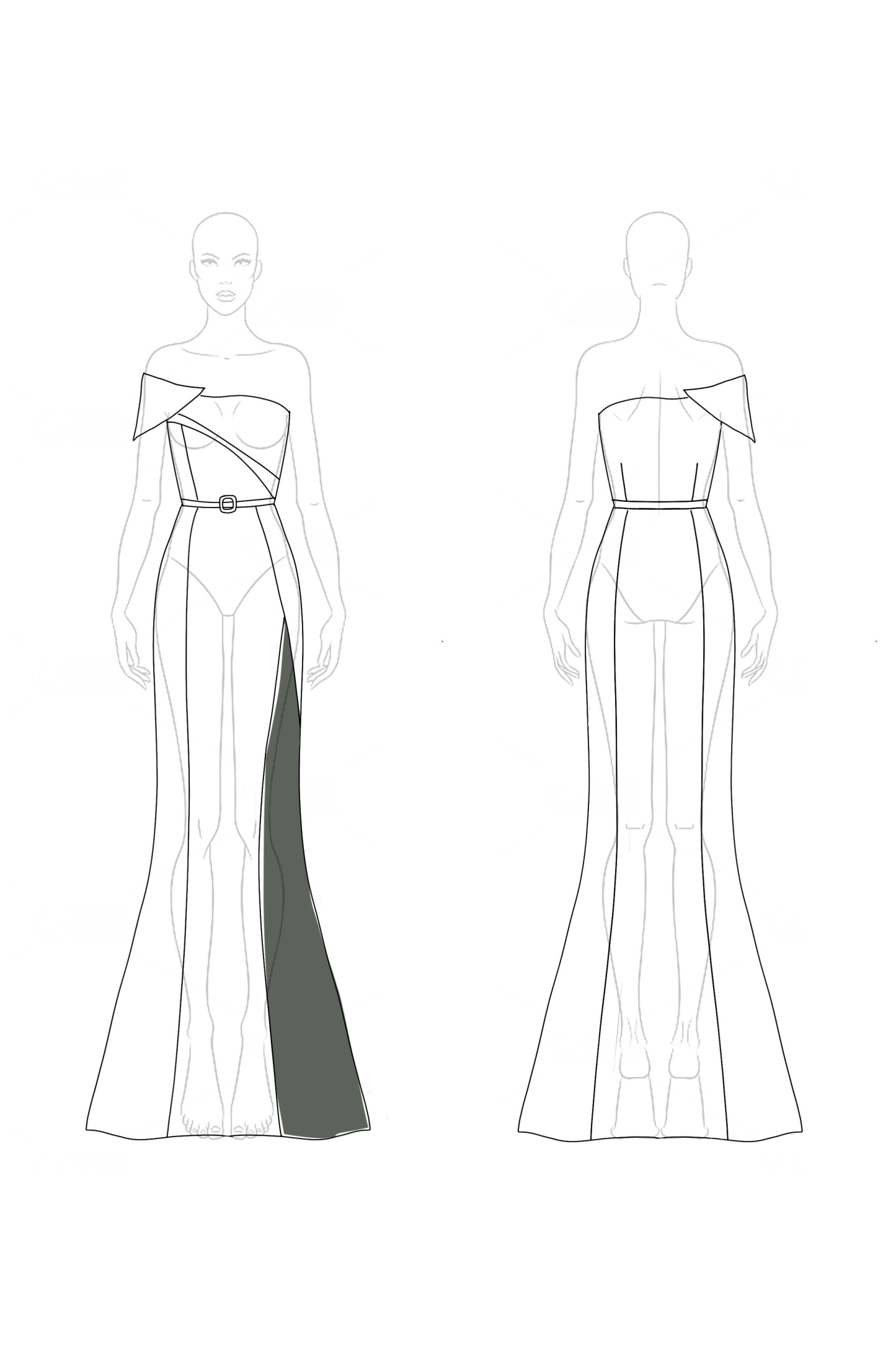 Formal Evening Dress Black White Colorblock Belt Floor-Length Dress