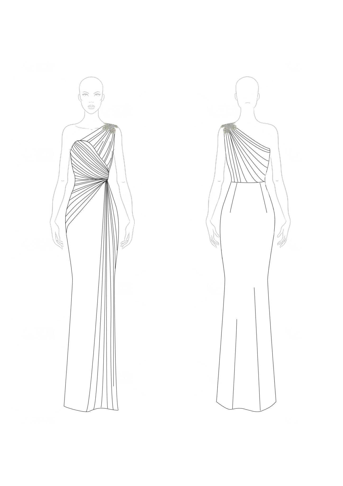 Formal Evening Dress Green One-Shoulder Ruched Floor-Length Dress