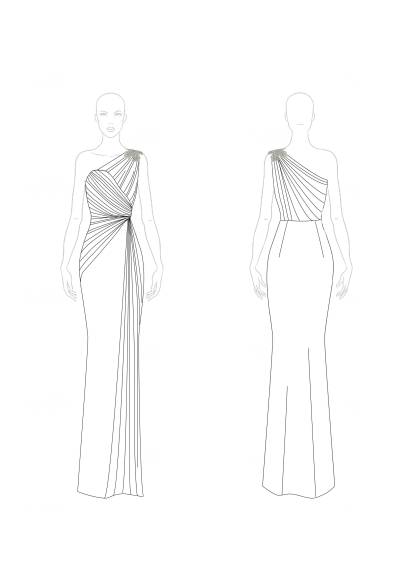 Formal Evening Dress Green One-Shoulder Ruched Floor-Length Dress
