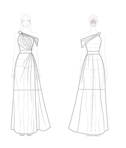 Formal Dress Green One-Shoulder Rhinestone Waist Belt Floor-Length Dress