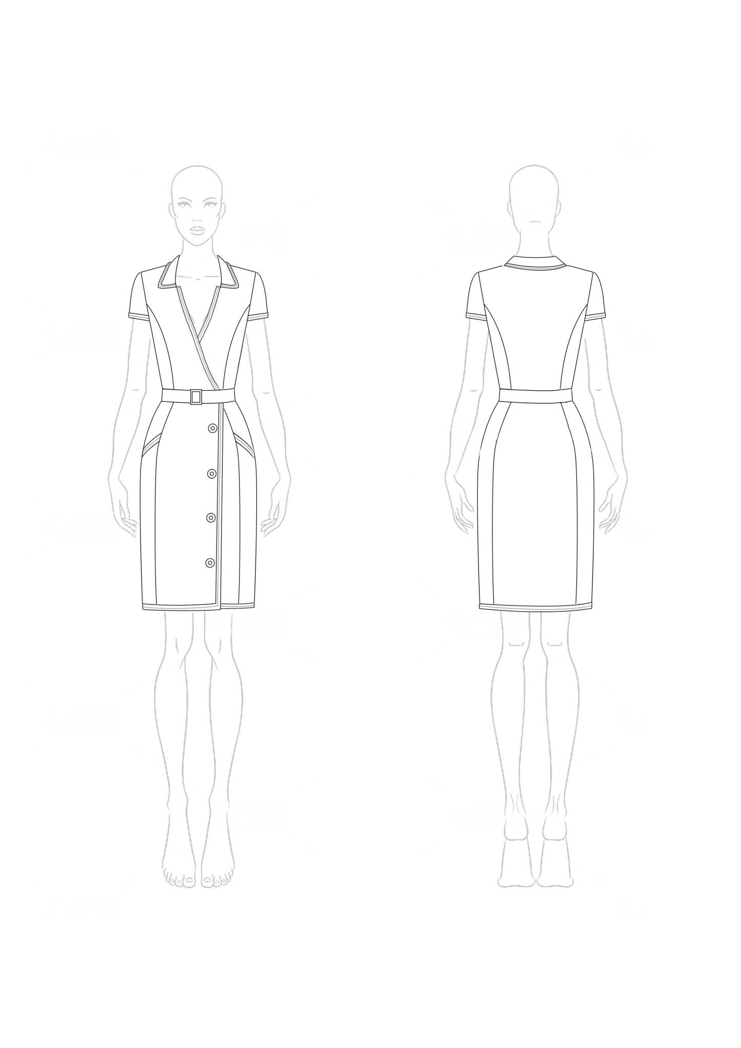 Work Semi-Formal Dress White Black Trim Lapel Pocket Mini Dress