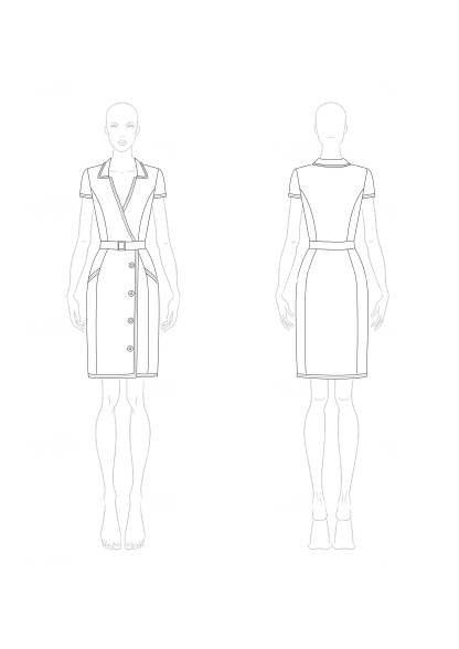 Work Semi-Formal Dress White Black Trim Lapel Pocket Mini Dress