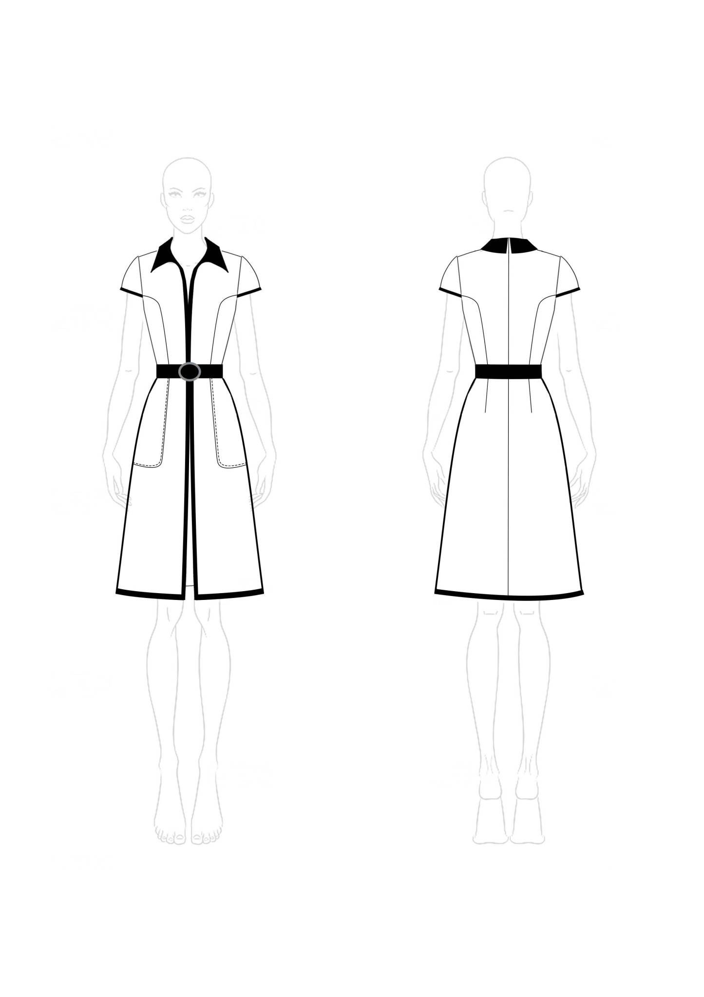 Business Semi-Formal Dress White Black Trim Lapel Pocket Slit Mini Dress