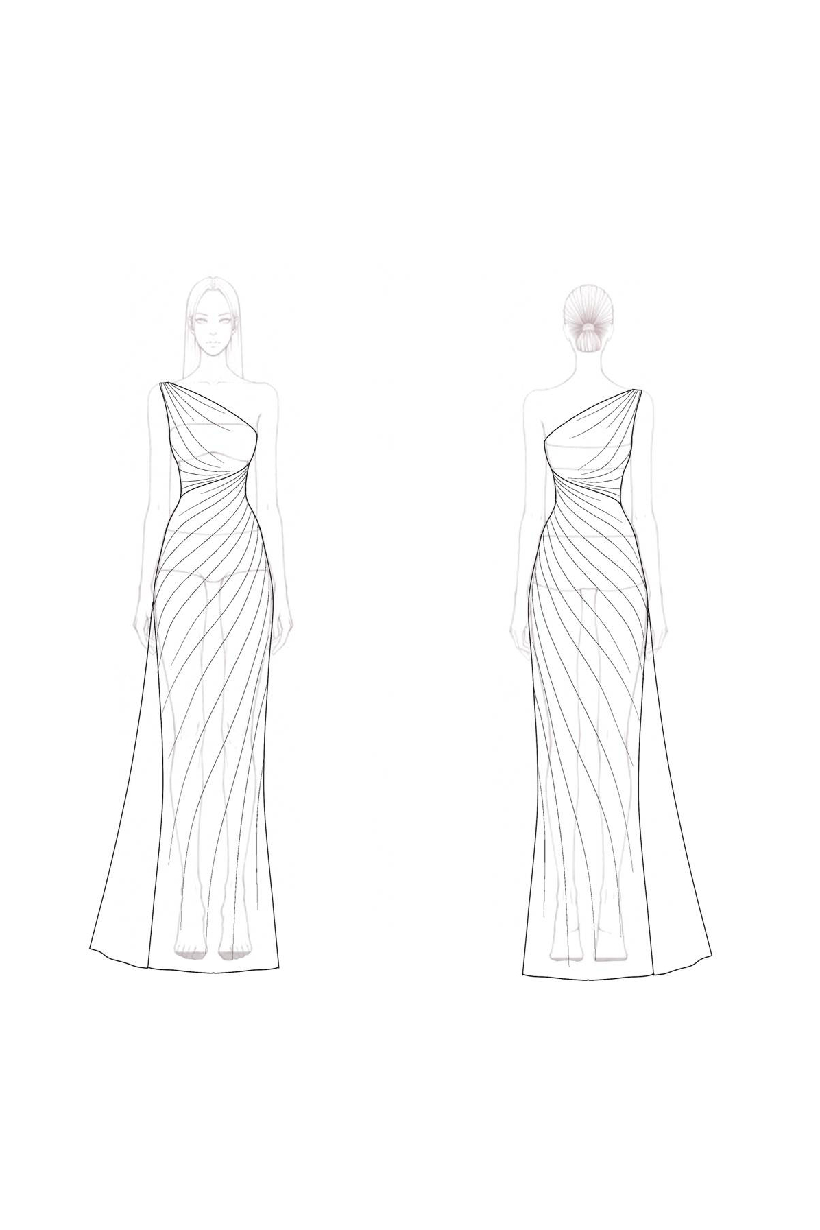 Evening Formal Dress Black Gold Metallic One-Shoulder Floor-Length Gown