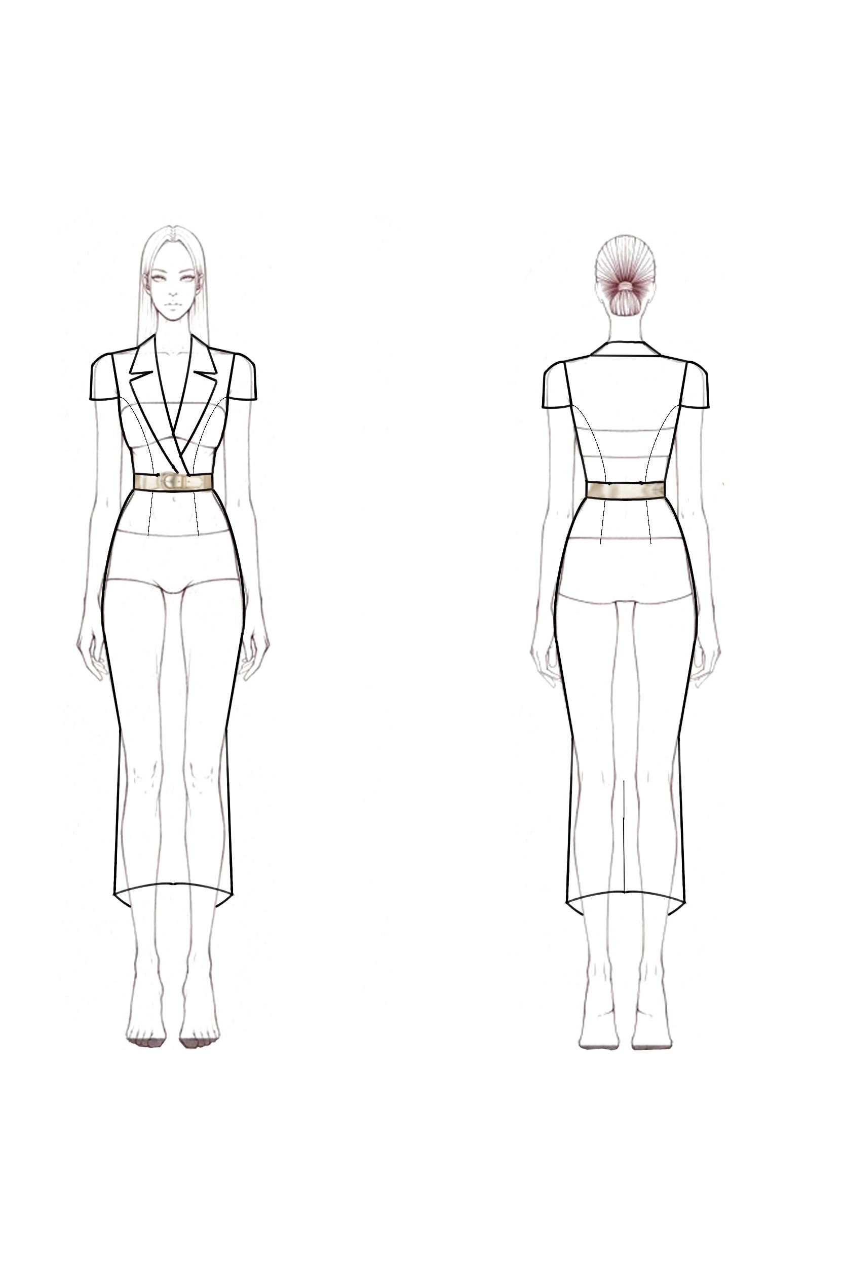 Work Blazer Dress Beige Collared Pocket Waistband Midi Dress
