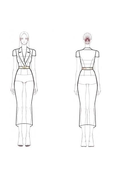 Work Blazer Dress Beige Collared Pocket Waistband Midi Dress