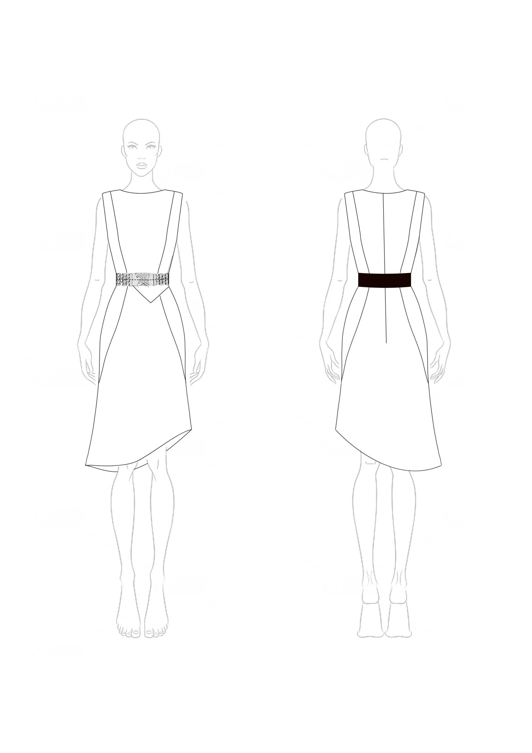 Work Dress White Sleeveless Waistbelt Asymmetric Knee-Length Dress