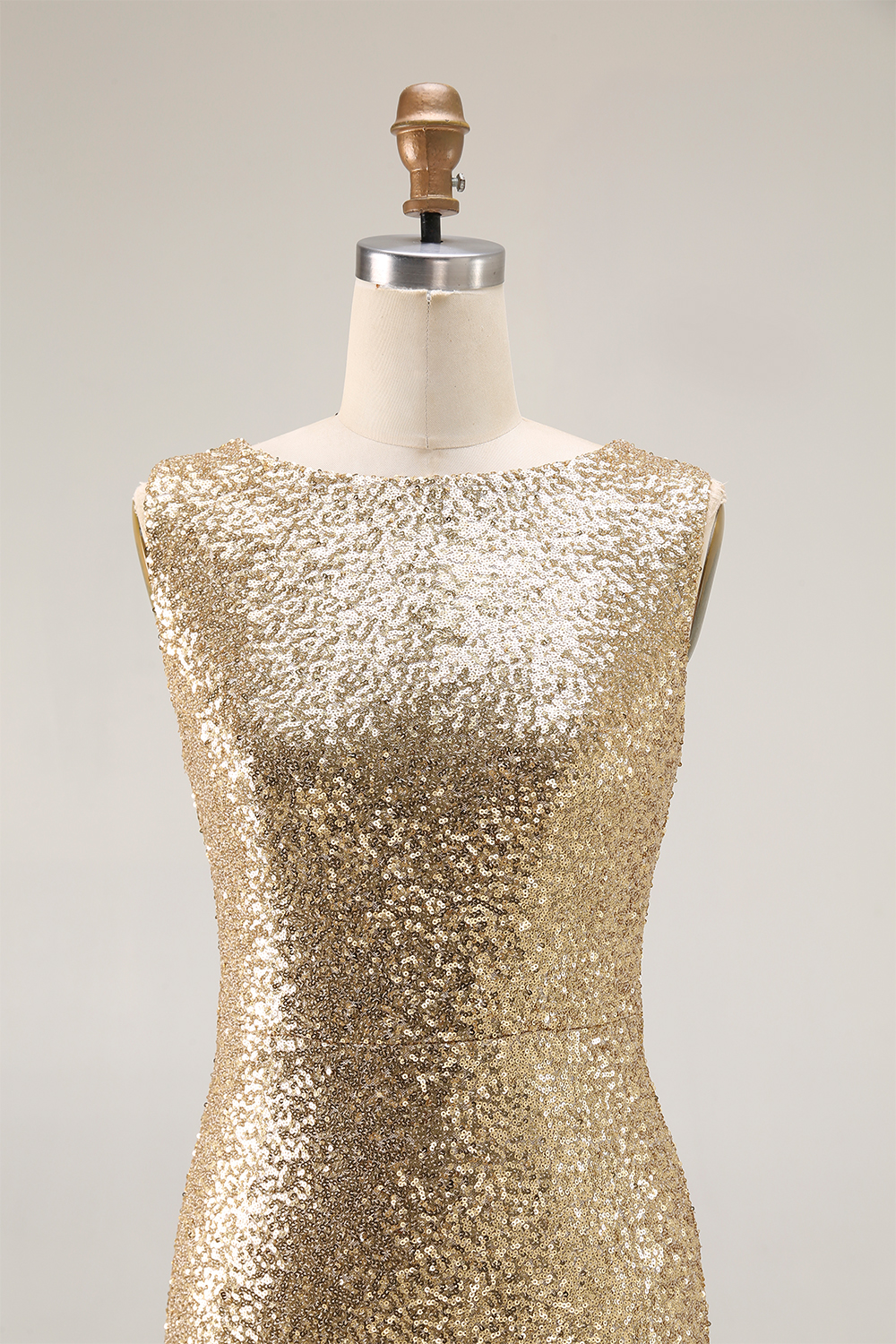 Formal Evening Dress Gold Sequin Sleeveless Mermaid Maxi Dress