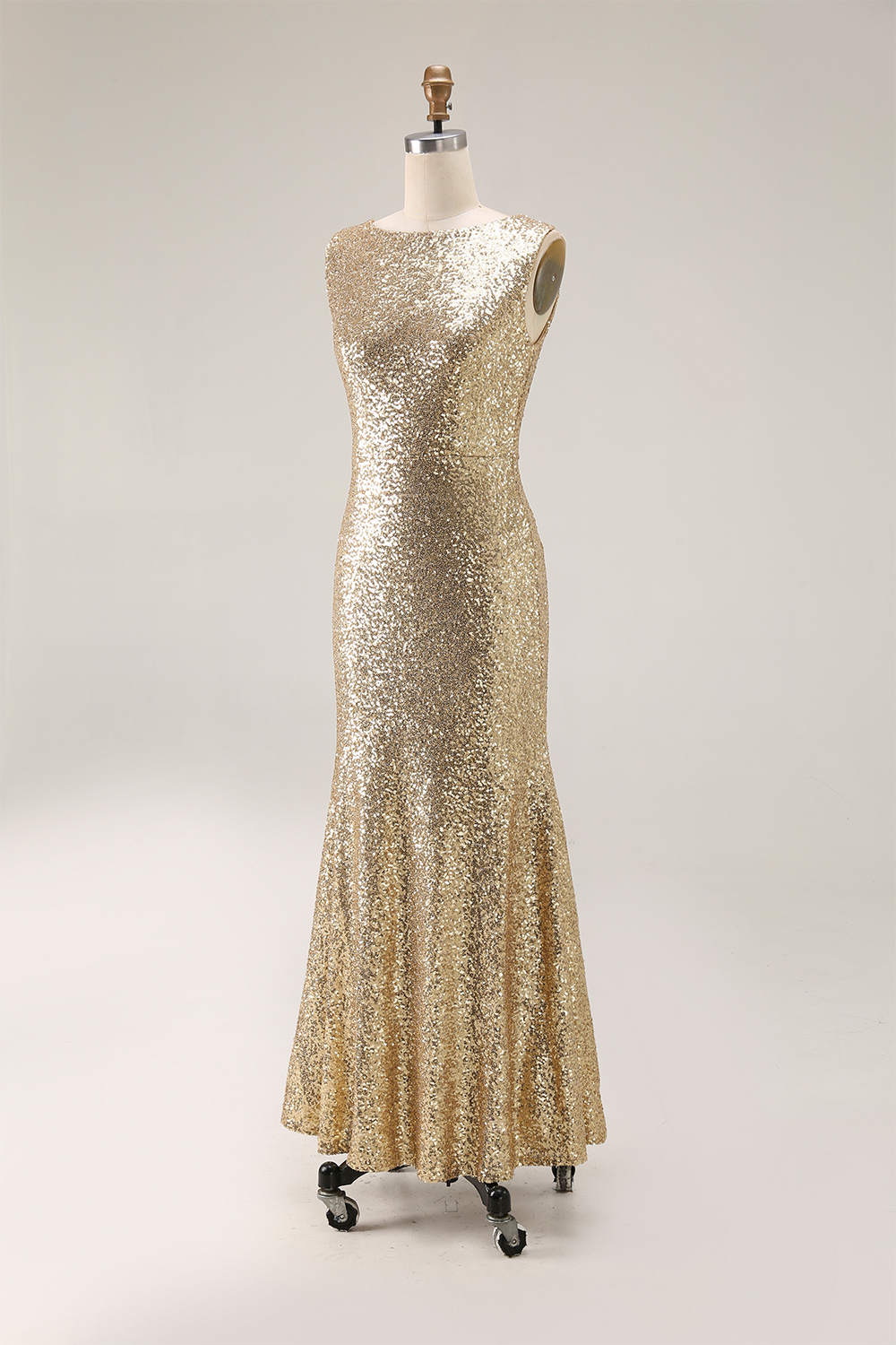 Formal Evening Dress Gold Sequin Sleeveless Mermaid Maxi Dress