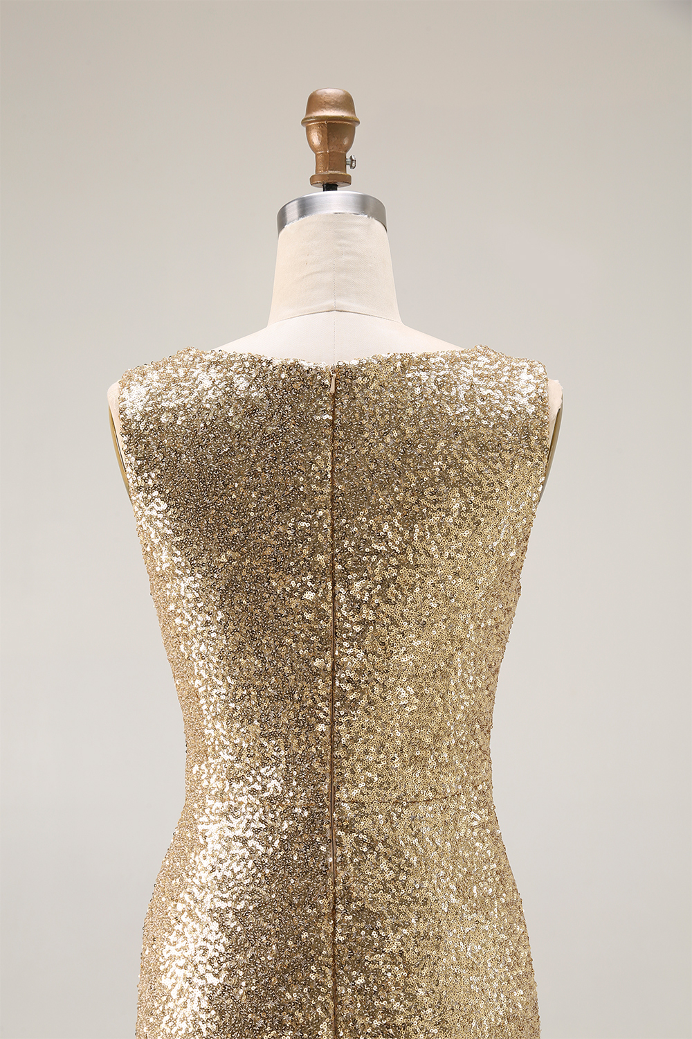 Formal Evening Dress Gold Sequin Sleeveless Mermaid Maxi Dress