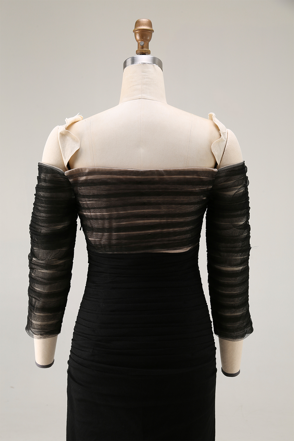 Formal Evening Dress Black Mesh Pleated Off-The-Shoulder Mermaid Dress