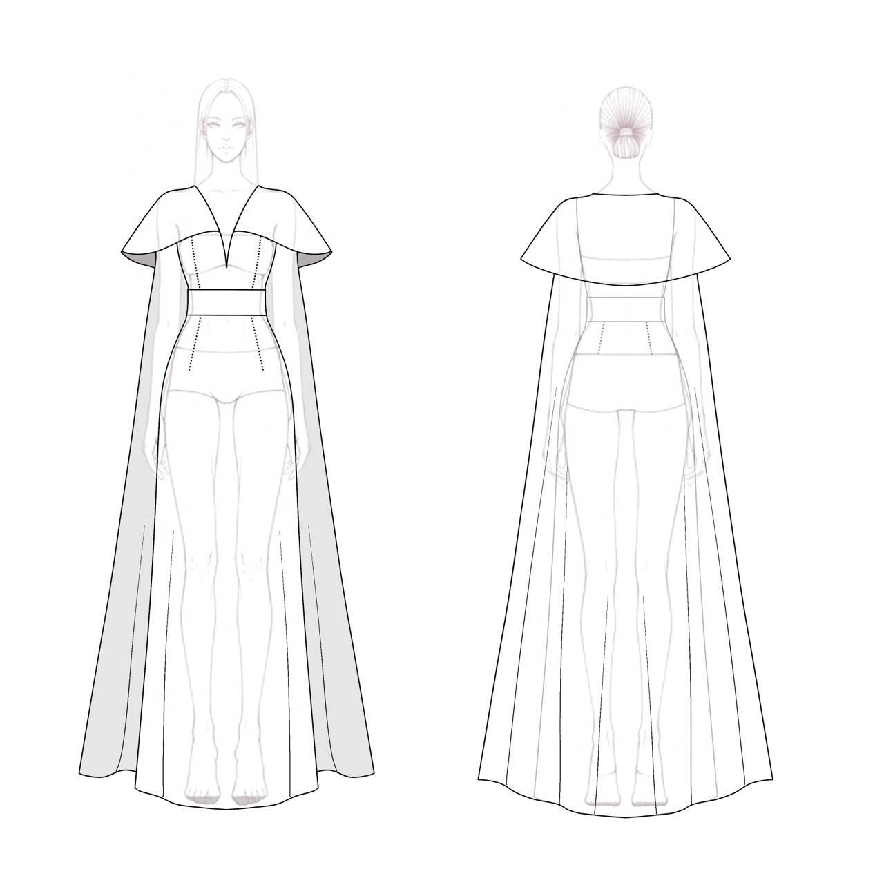 Formal Evening Dress White Deep V with Cape Rhinestone Belt Maxi Dress