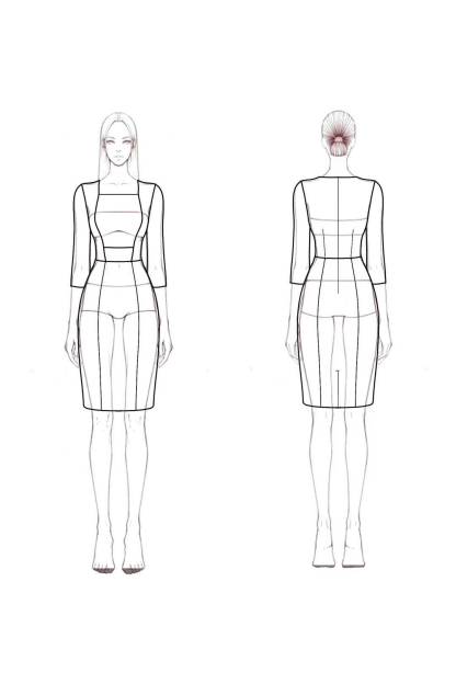 Work Dress Black Blue Square Neck Fitted Three-Quarter Sleeve Dress