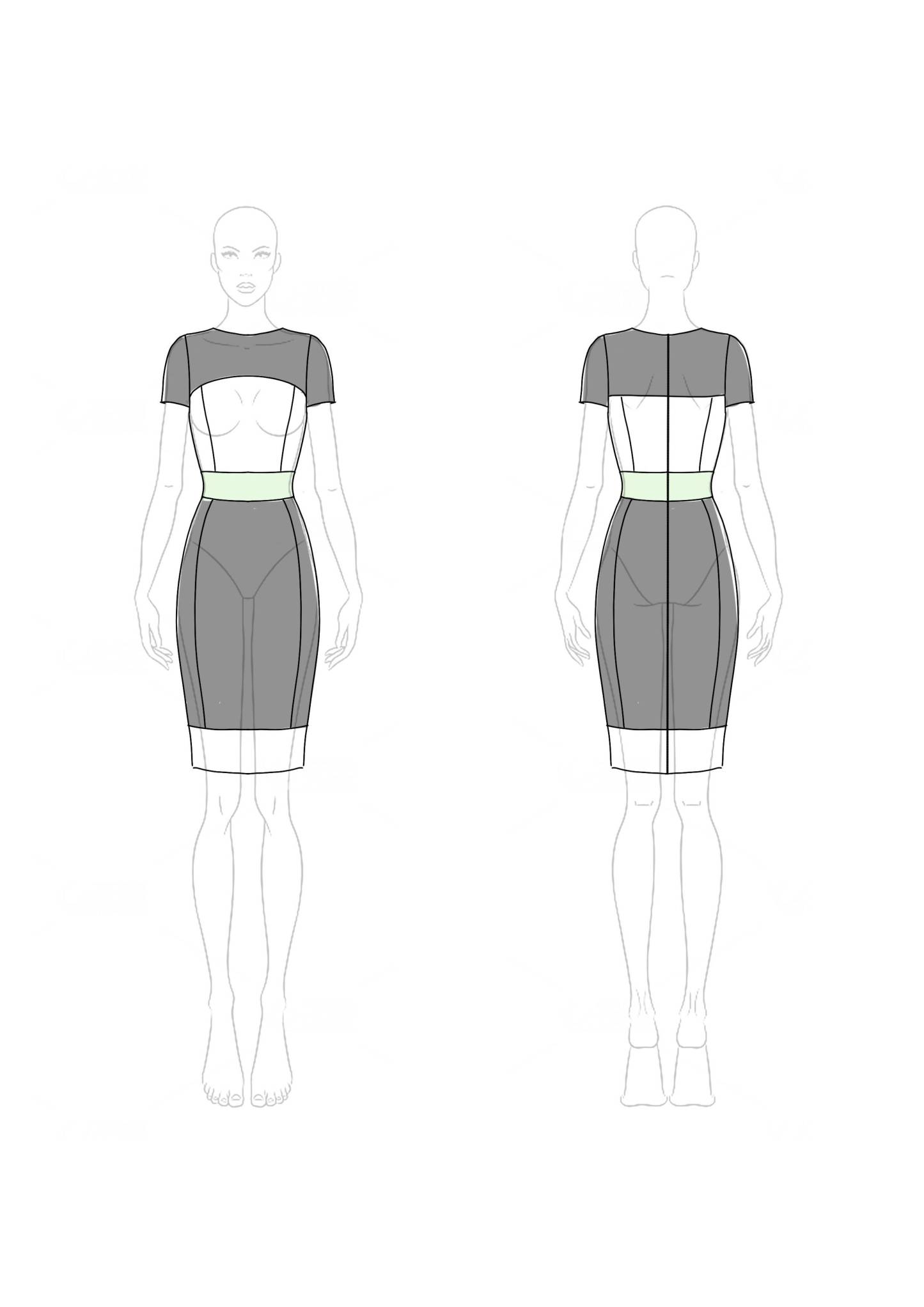 Cocktail Party Dress Black White Round Neck Fitted Knee-Length Dress