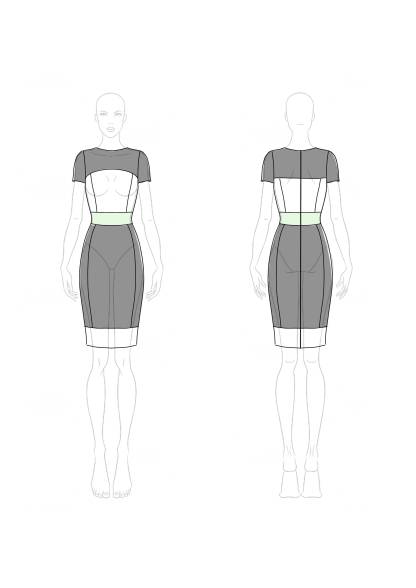Cocktail Party Dress Black White Round Neck Fitted Knee-Length Dress
