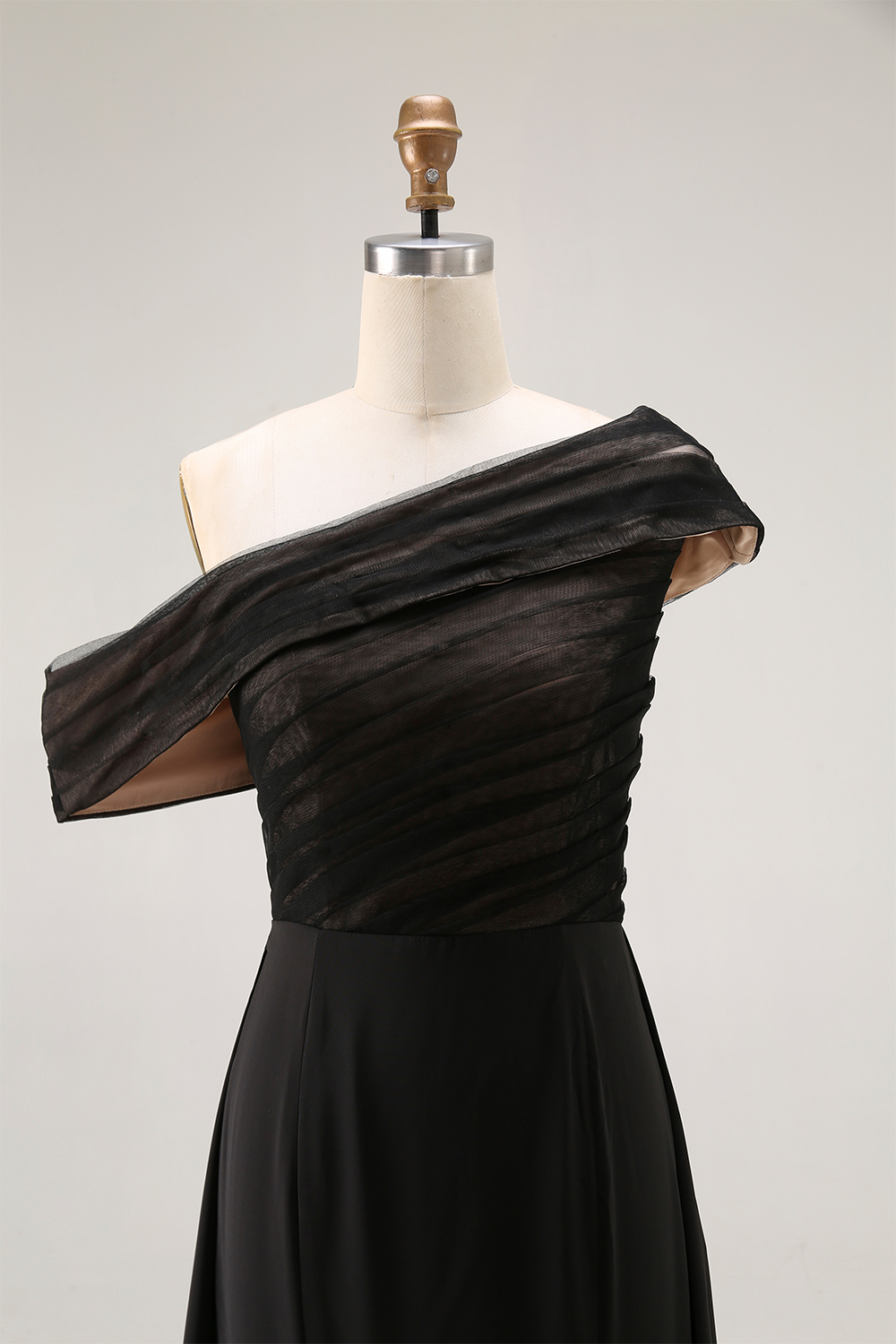 Formal Evening Dress Black One-Shoulder Pleated Chiffon Maxi Dress