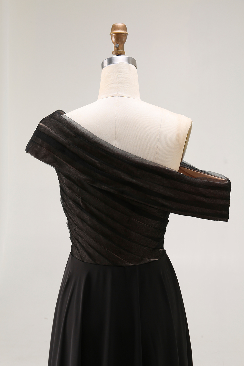 Formal Evening Dress Black One-Shoulder Pleated Chiffon Maxi Dress