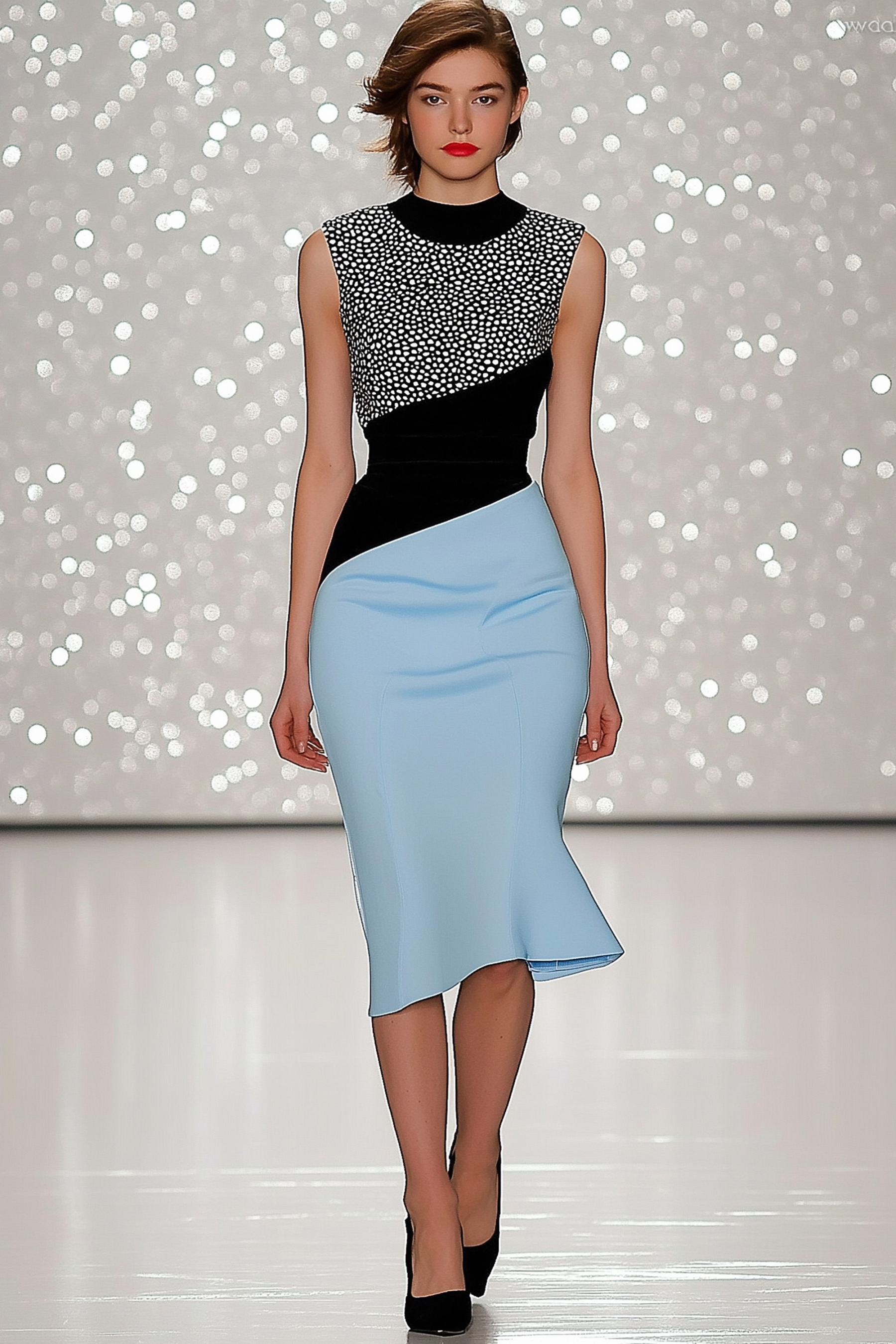 Cocktail Party Dress Black Blue Round Neck Sleeveless Mesh Midi Dress