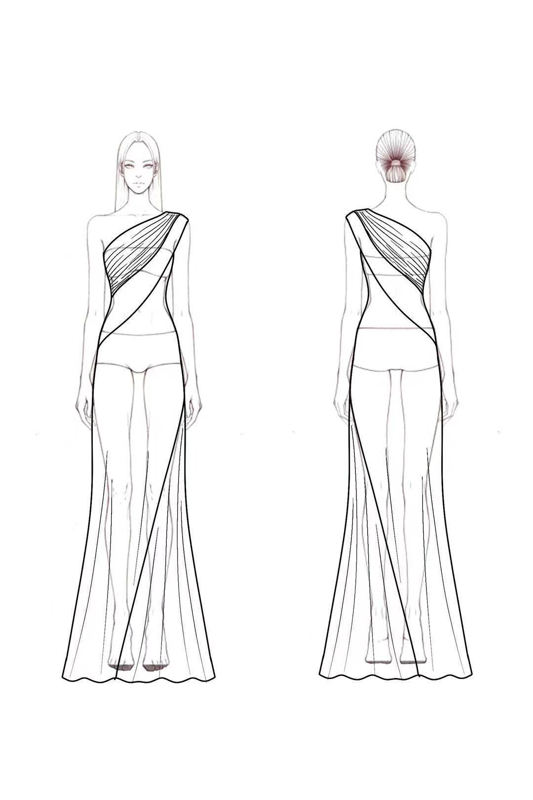 Formal Dress Blue Green One-Shoulder Silver Accented Floor-Length Gown