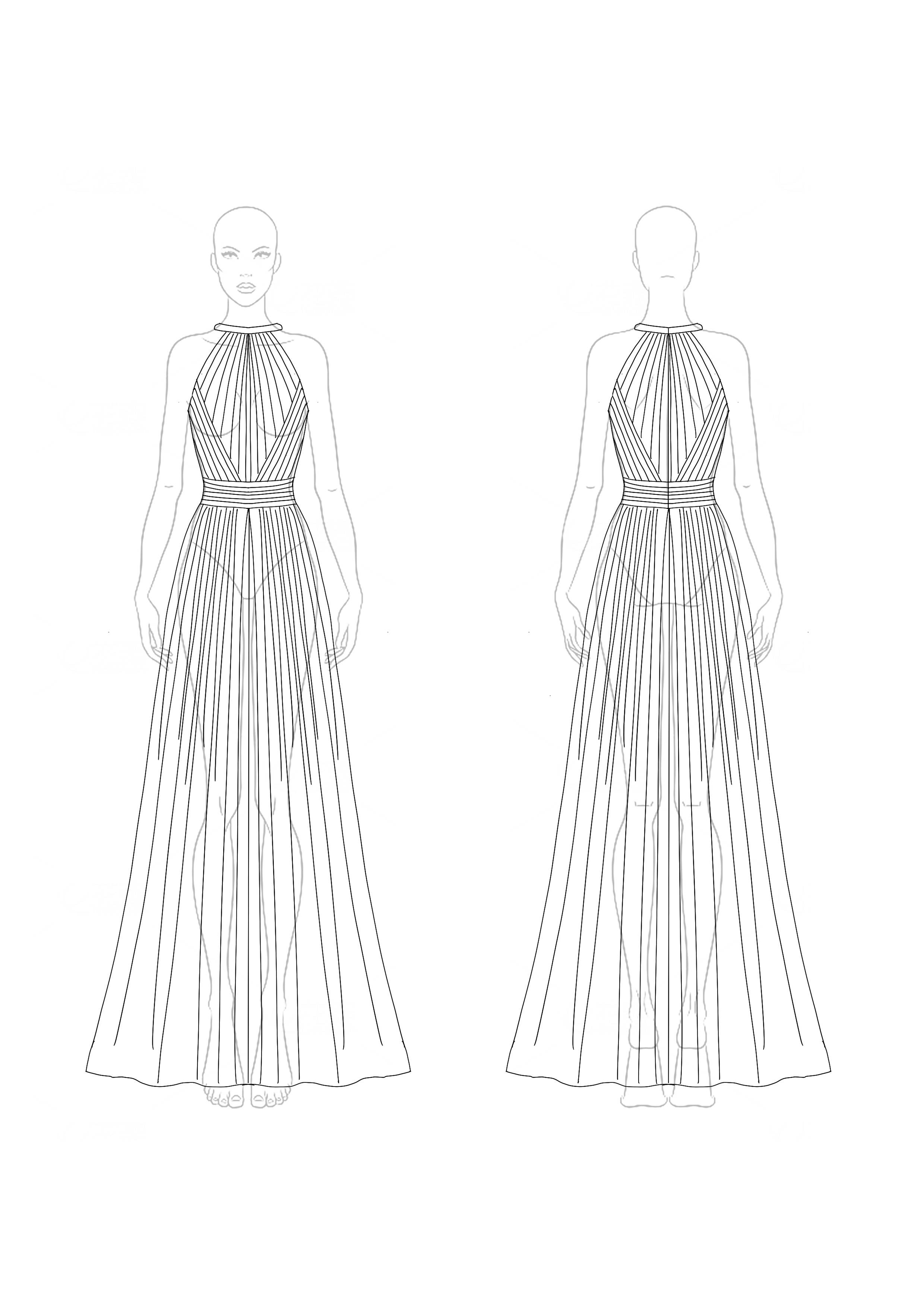 Evening Halter Dress Green-Blue Ombre Pleated Chiffon Maxi Dress