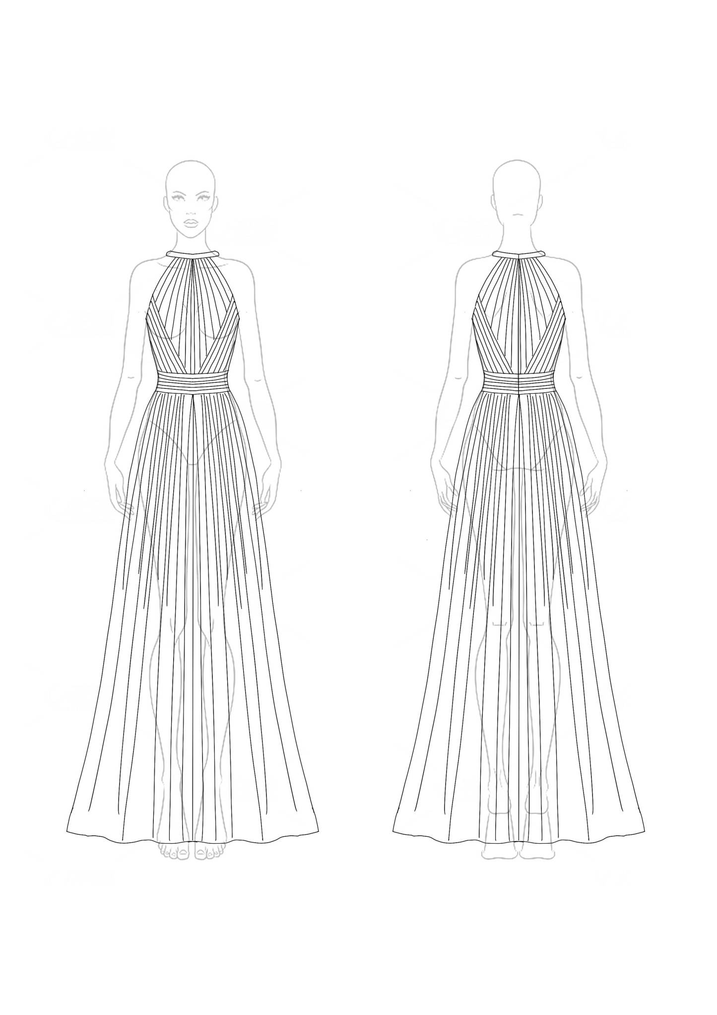 Evening Halter Dress Green-Blue Ombre Pleated Chiffon Maxi Dress