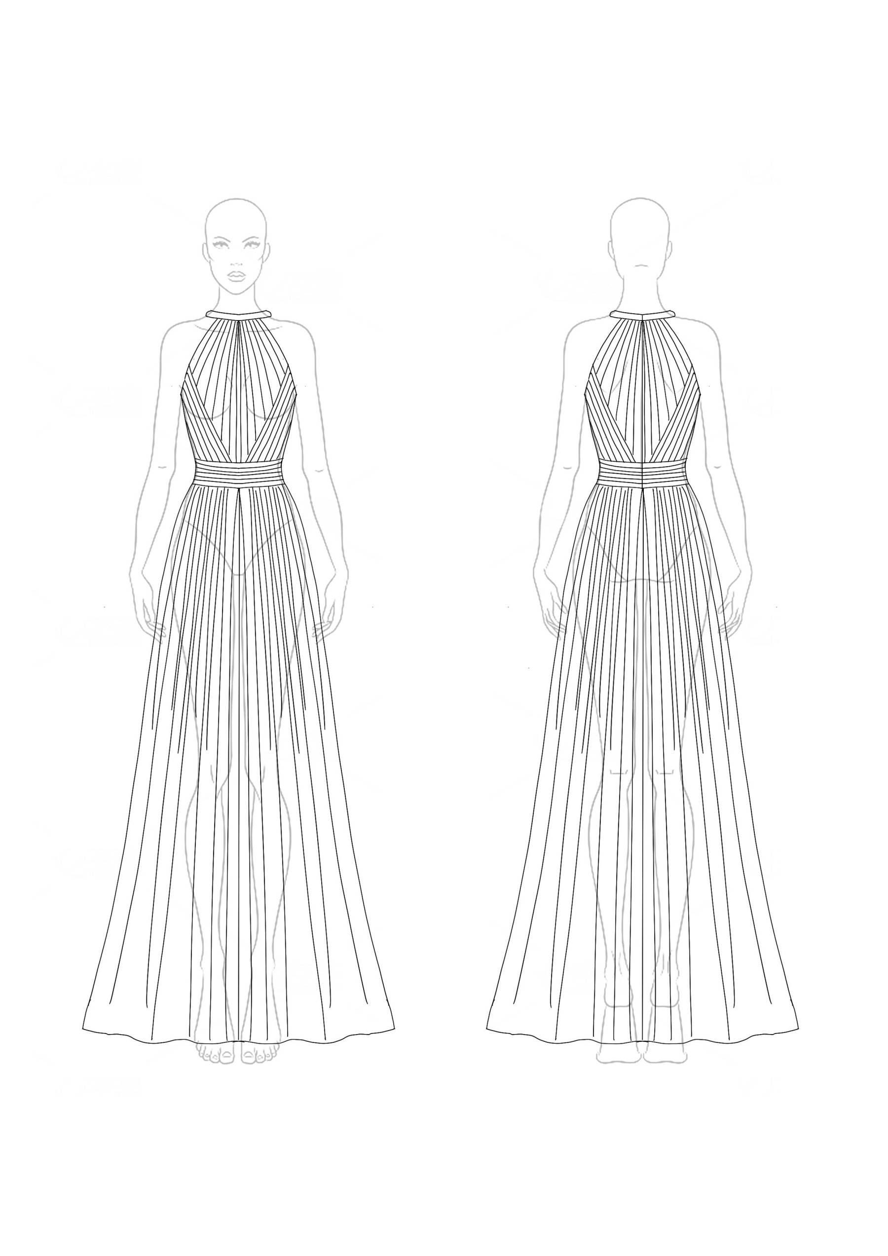 Evening Halter Dress Green-Blue Ombre Pleated Chiffon Maxi Dress