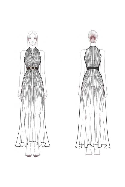 Evening Dress Green-White Ombre Pleated Chiffon Waist Tie Maxi Dress