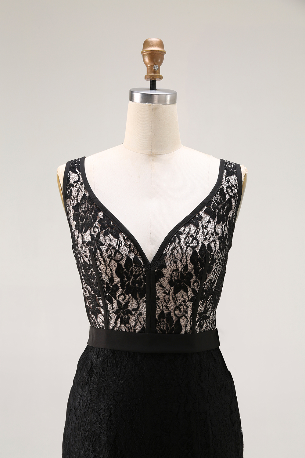 Party Lace Dress V-neck Sleeveless Black Side Slit Maxi Dress