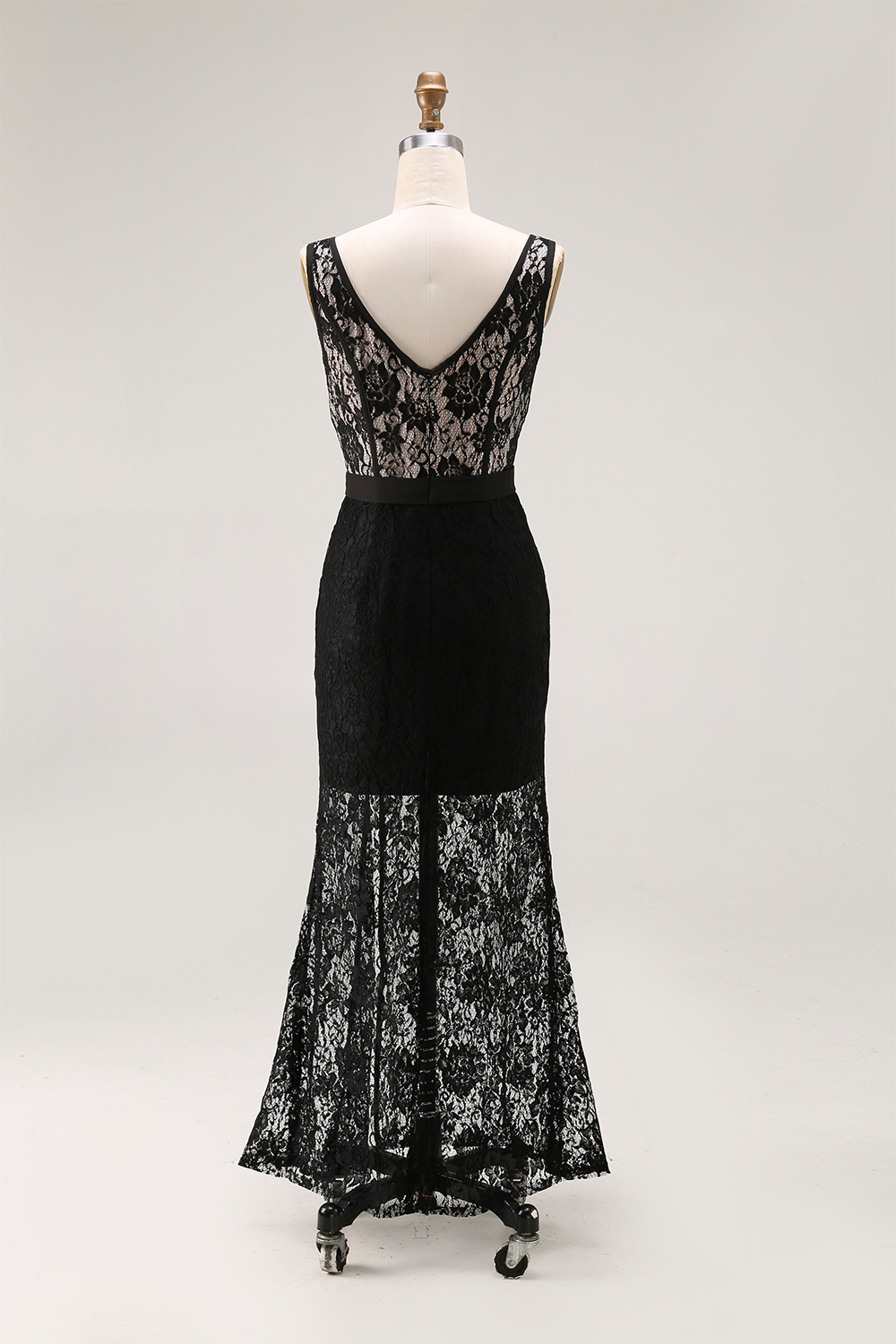 Party Lace Dress V-neck Sleeveless Black Side Slit Maxi Dress