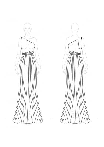 Evening Formal Dress Black-Gold Colorblock One-Shoulder Metallic Maxi Dress