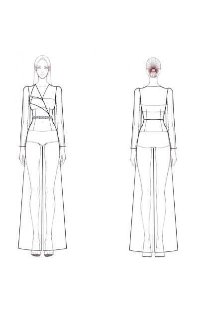 Semi-Formal Party Jumpsuit Purple Long Sleeve V-neck Bell Bottom Pants