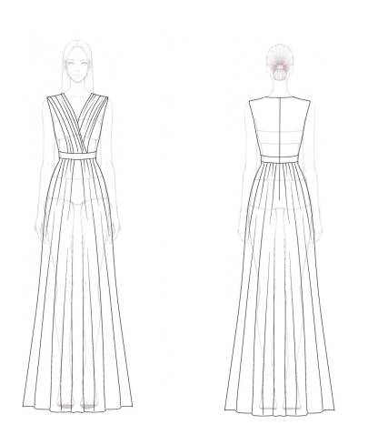 Evening Formal Dress Black-Gold V-neck Metallic Pleated Floor-Length Dress