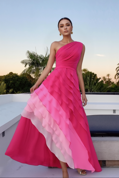 Evening Formal Gradient Dress Fuchsia Sleeveless Maxi Gown