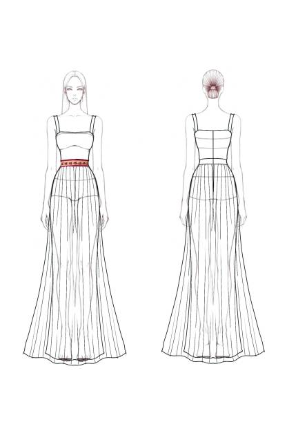 Evening Sequin Dress Red Spaghetti Straps Mesh Floor-Length Gown