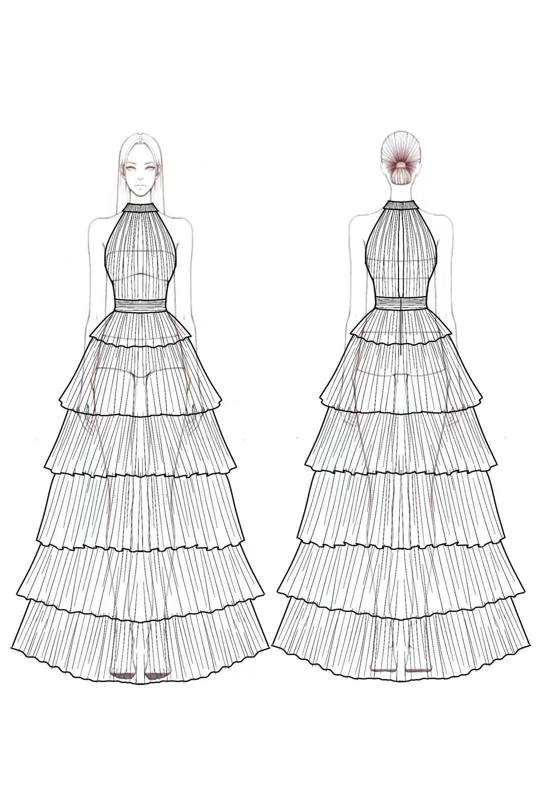 Prom Dress Red Stand Collar Sleeveless Tiered Layer Dress Floor-Length Gown