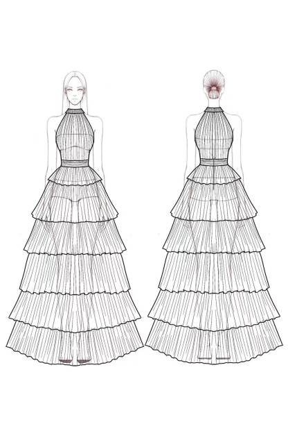Prom Dress Red Stand Collar Sleeveless Tiered Layer Dress Floor-Length Gown