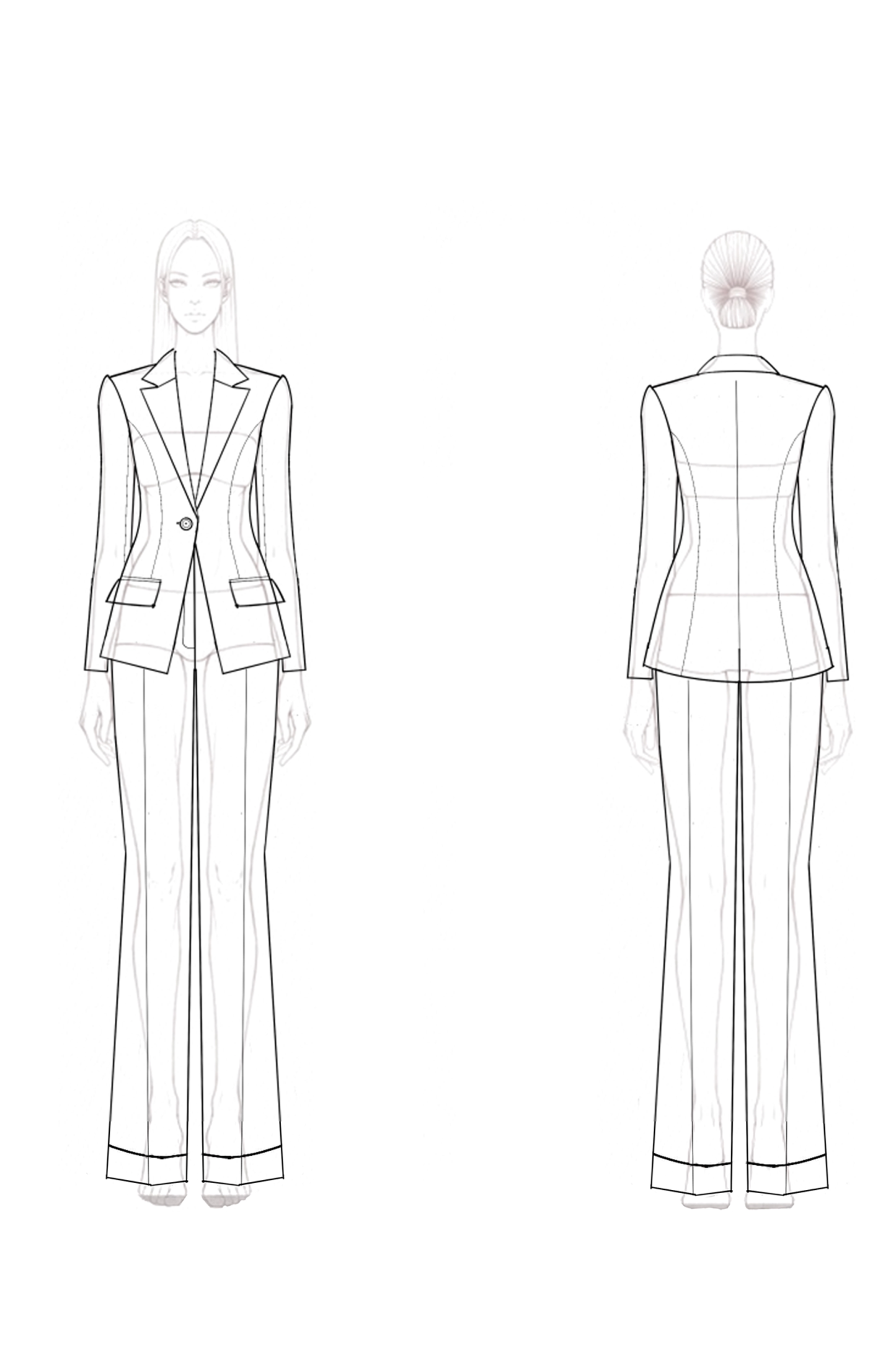 Formal Work Pants Suit White Long Sleeve Straight-Leg Blazer Set