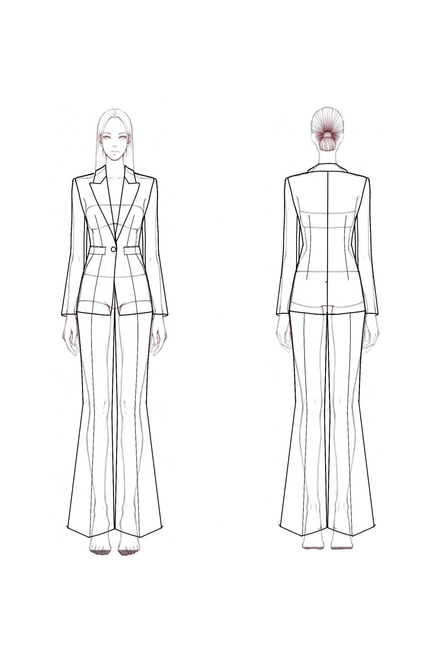 Formal Work Suit Set Red Long Sleeve Flared Pants Suit